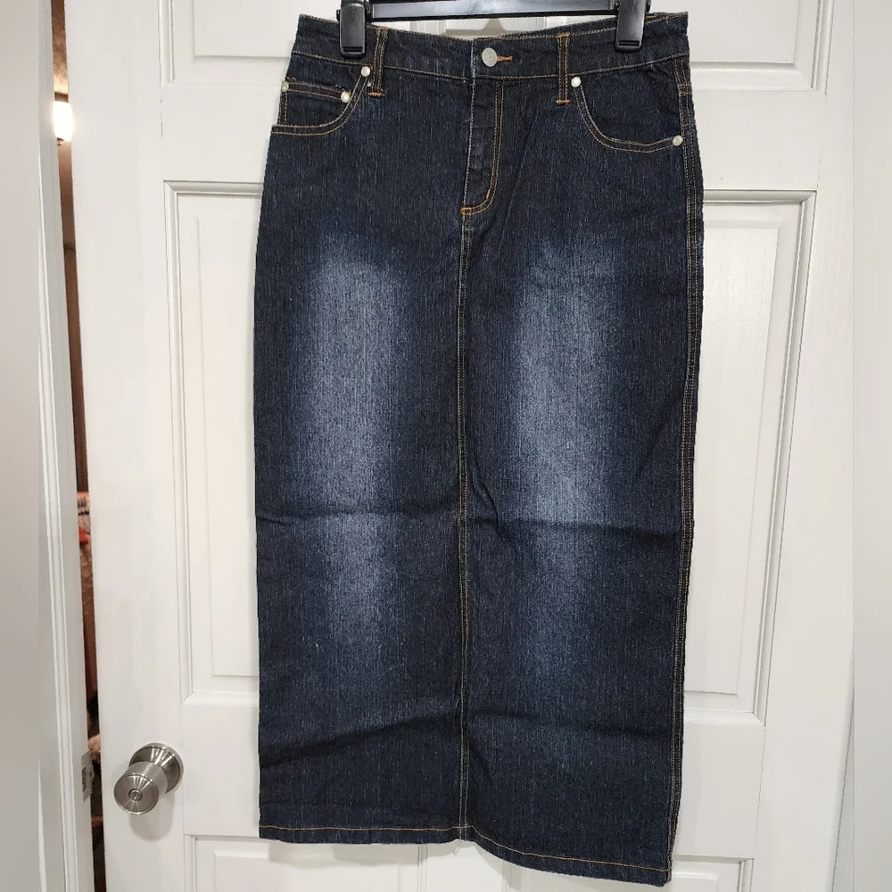 Studded Dark Blue Maxi Denim Skirt